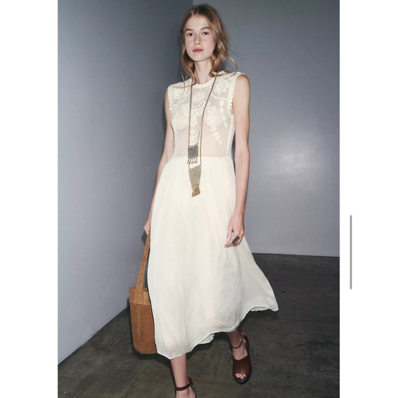 Zara Dresses & Skirts - Zara ZW Collection Embroidered Combination Dress Ecru Lace‎ Midi Womens Medium